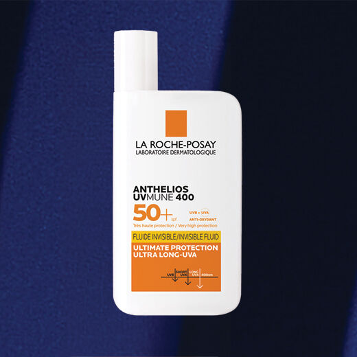 A promotional image Anthelios UVAIR from La Roche-Posay and highlighting that 99% of 120 subject agree UVAIR feels lightweight on skin