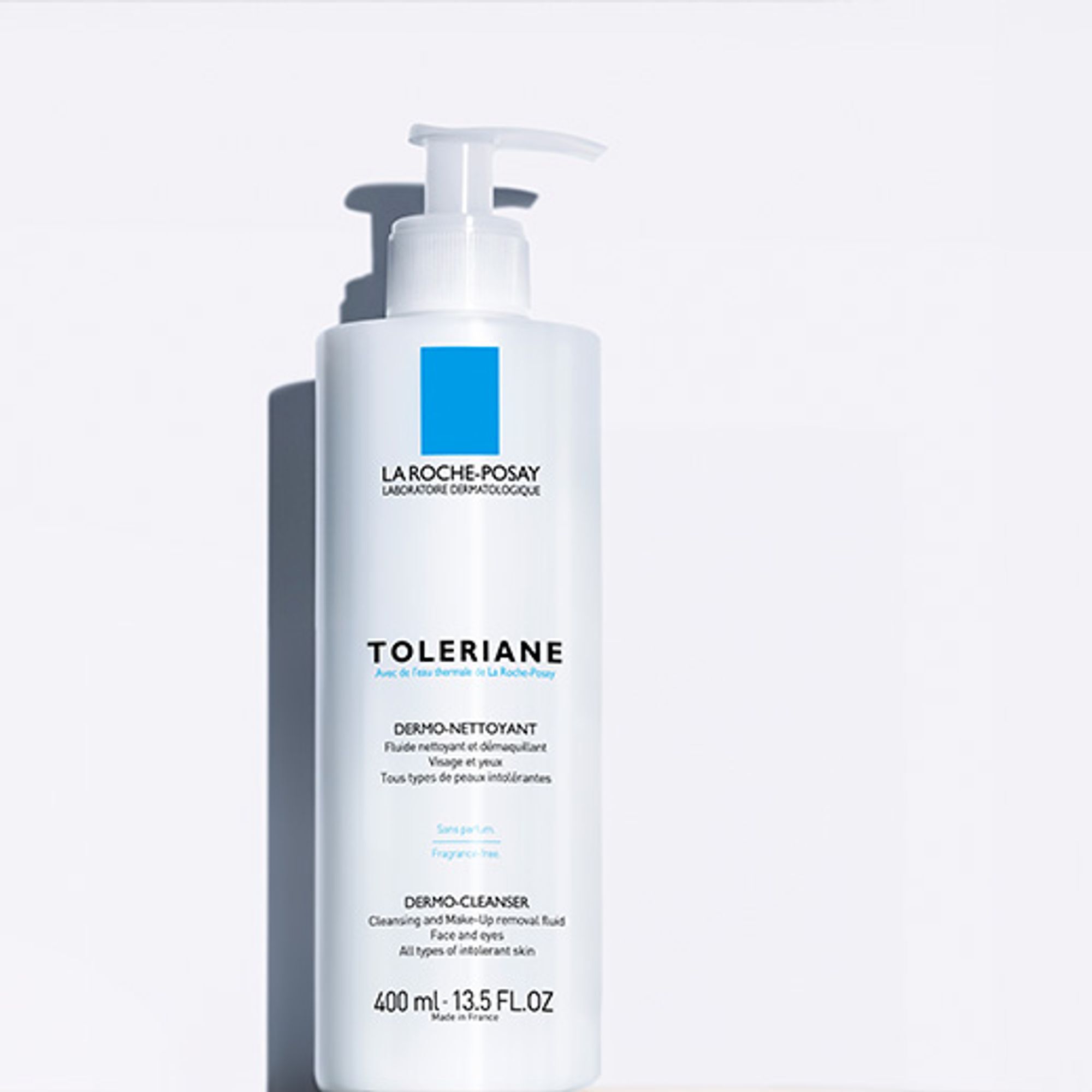Toleriane Dermo Cleanser casting a shadow against a white background